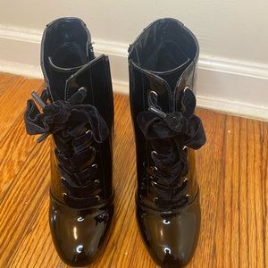 Black patent lace up ankle booties